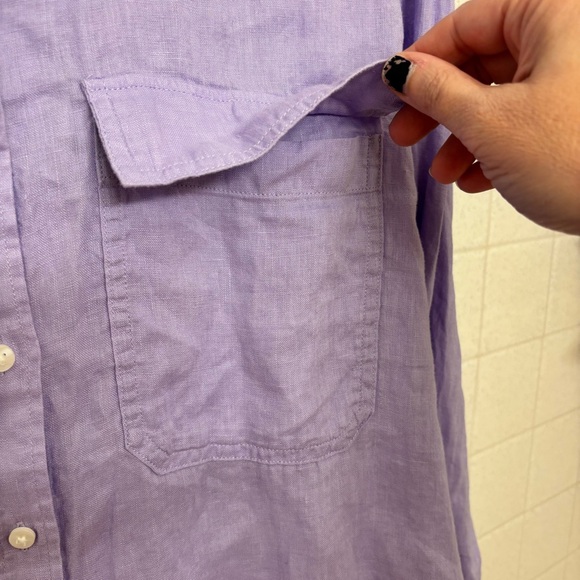 GAP Purple Lavender Oversized 100% Linen Cropped Button Down Large Y2K Oversized - Picture 4 of 12